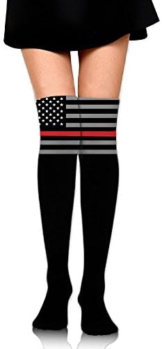 Women Thigh High Socks Over Knee Thin Red Line Flag Axe Extra Long Tube Dress Legging Slim Look