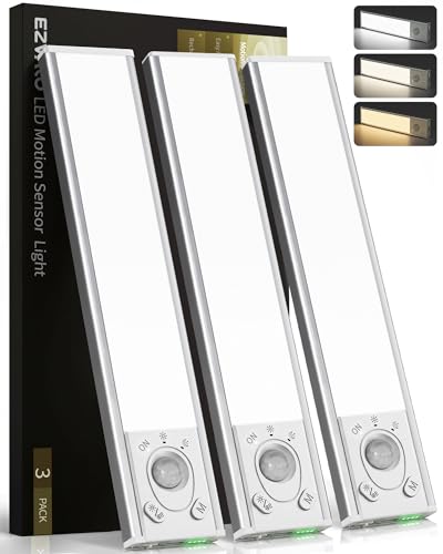 EZVALO Under Cabinet Lighting Wireless, 8'' 1800mAh Rechargeable Closet Light, LED Motion Sensor Lights with Power Display, Dimmable & 3 Color Temps, Under Counter Lights for Kitchen, Pantry, Stairs at Amazon