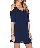 Women's Summer Spaghetti Strap Sundress Trumpt Sleeve Beach Slip Dress Navy Blue Medium