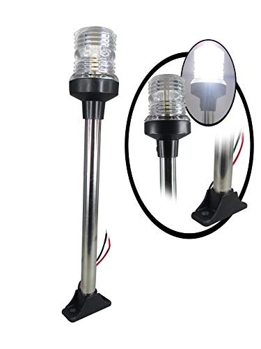 Pactrade Marine Boat LED All Round Anchor Fixed Base Navigation Light SS Pole 12-24V 12-1/2''H USCG 2NM A16 Certified