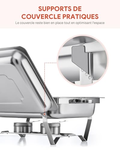 WILPREP Set of 2 Chafing Dish Buffet Buffet Buffet Warmer Stainless Steel Food Safe with Foldable Frame (2×GN1/1+4×GN1/2)