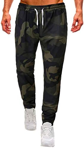 Hattfart Men's Jogger Sport Cotton Pants Gym Workout Running Sweatpants with Pockets Camo Elastic Waist Long Trousers