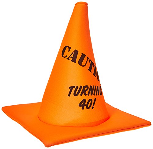 Rasta Imposta Turning 40 Hat , Orange Caution Road Cone Hat, One Size - Fortieth Birthday