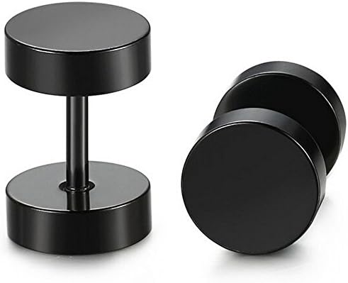 SUIE 2pcs Black Screw Mens Womens Stud Earrings, Stainless Steel Cheater Fake Ear Plugs Gauges Illusion Tunnel (14mm)