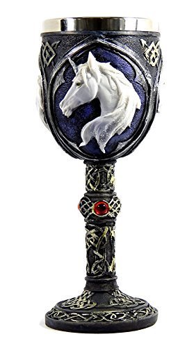 Celtic goblet with white unicorn head