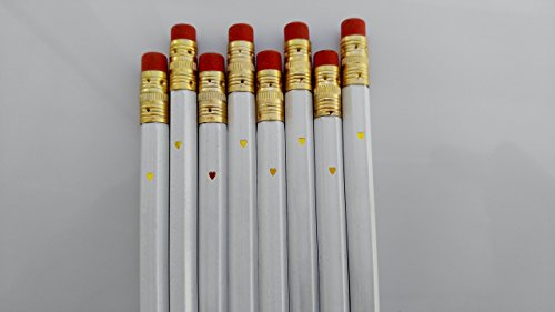 White Gold Foil Heart Mini Pencil SET OF 24 Engraved Pencils Bridal Shower Favor Baby Shower Favor Wedding Favor Wedding Pencil Set Gold Heart