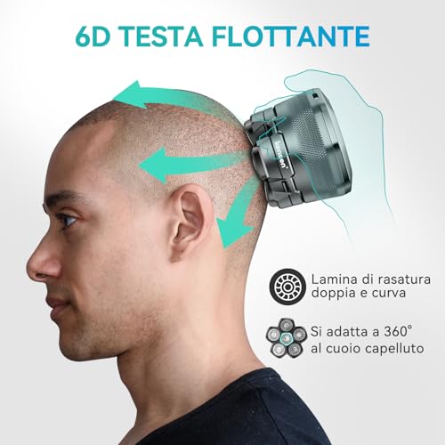 kensen Men's 6D Bald Head Electric Shaver Waterproof Cordless 160 Minutes Working Time Men's Hair Clipper with Magnetic Cutting Head & USB-C Charging Port