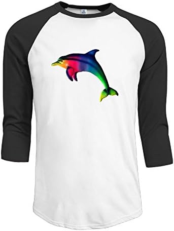 OOut Qiang Qiang Men's Rainbow Dolphins1 Raglan Shirt 3/4 Sleeve T-shirt XXL