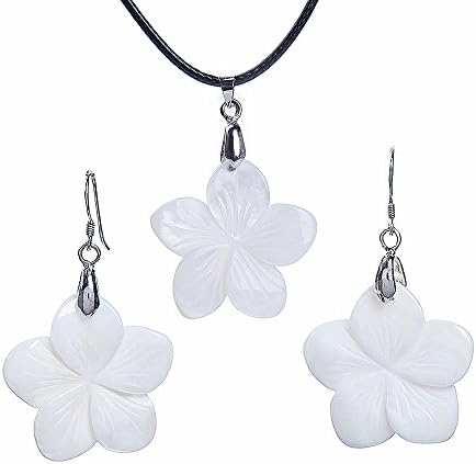 Hawaiian Plumeria Flower Earring Sets & Pearl Pendant Necklace for Women