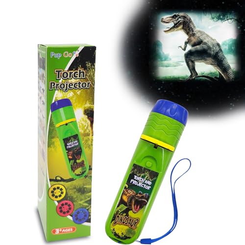Pup Go Dinosaur Projector Flashlight for Kids Ages 3+, Early and Stocking Stuffers for Boys, 3 Discs 24 Images, Cool Dinosaurs Toys, Dinosaur Kids Flashlight, Night Light Projector