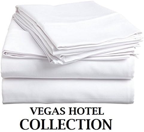 VEGAS HOTEL COLLECTION Soft Sheets 1000 Thread Count Pure Egyptian Cotton { 4-PCs } Sheet Set fits up to 14-15 Inch Deep { Pattern : Solid ) 100% Satisfaction Guarantee ( Queen, White )
