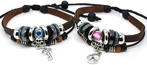 2 PCS Couples Bracelet Lovers Braclet His & Hers Bracelet, Key Lock Bracelet,Leather Bracelet,Anniversary Gift