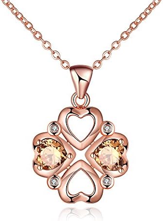 Hot Sale Fashion Rose Gold Color Four Heart with Rhinestone Women Necklace