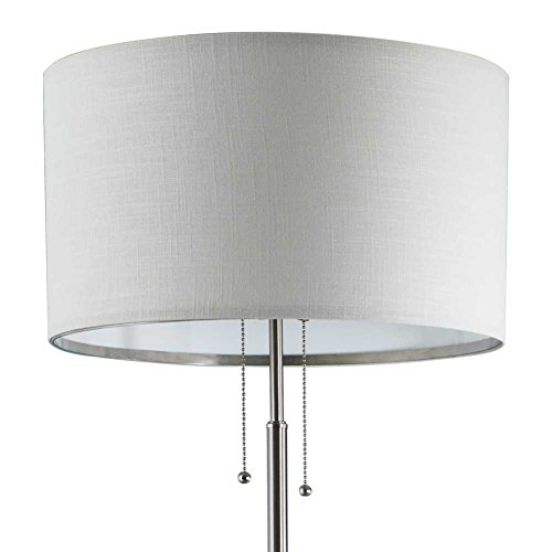 2 Bulb Socket Floor Lamp, DEEPLITE Modern Bedside Standing Lamp for Bedroom Living Room Office, 60 Inches Tall, White Fabric Shade and Brushed Nickel Metal Body - Thumbnail 3