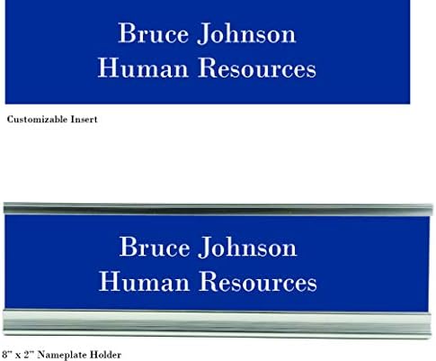 Modern Nameplate Holder with Custom Insert (Silver-Patriotic Blue-White)