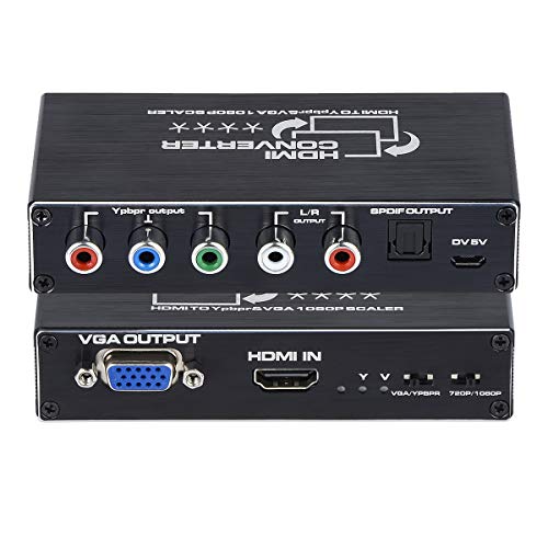1080P HDMI to Component(YPbPr/RGB/5RCA) or VGA Scaler Converter with Toslink SPDIF Audio Output for PC, PS3, Roku Etc, Black