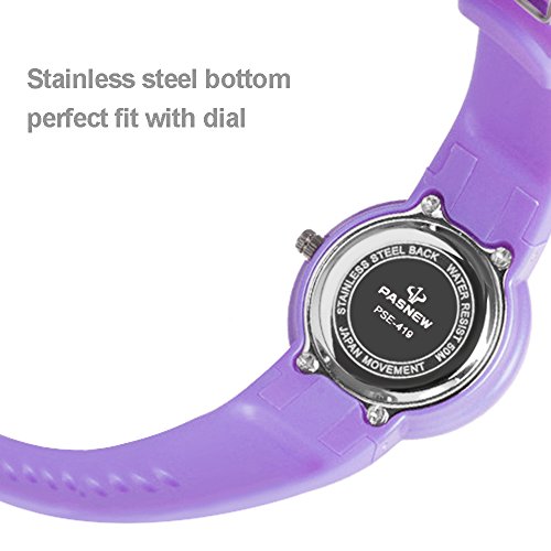Girls Watches, PASNEW Waterproof Quartz Analog Wrist Watch with Jelly Watches for Girls Kids Purple - Thumbnail 3