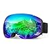 ENKEEO Ski Goggles Detachable Dual Layer Anti-Fog Lens 100% UV400 Protection, Bendable Frame, Anti-Slip Strap with Comfort, Wind Resistant 3 Layers Foam for Adult Snowboarding Skating, Magnet Green