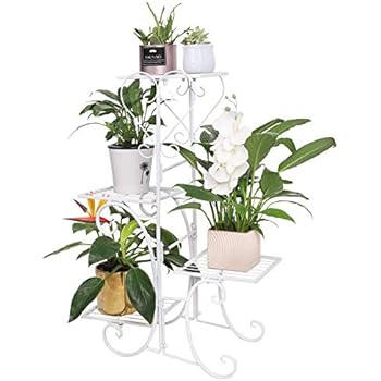 Moutik Flower Stands Metal Plant:Shelves 4 Tier Stand Indoor and Outdoor Rack Shelf for Multiple Plants White