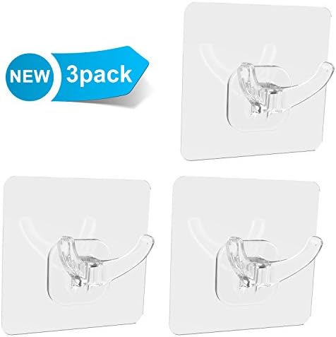 Adhesive Hook Raylix Wall Hanger Durable and Steady Reusable Heavy Duty Hooks for Kitchen Bathroom Living Room Office and any Other Please Strong Adhesive Hooks (3 Packs Transparent)