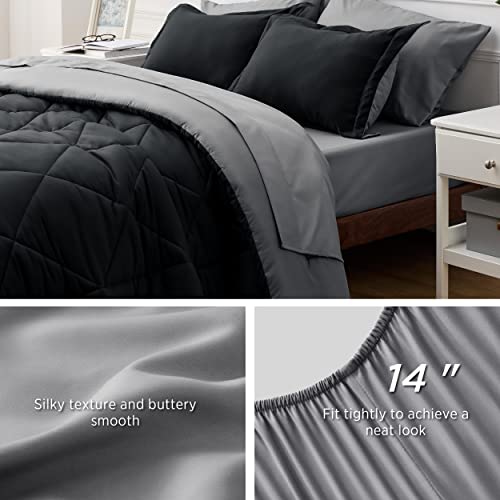 Bedsure Black Bed Set King 7 Pieces Reversible Black Comforter Set