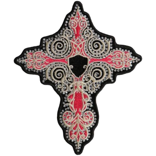 Milwaukee Leather 5 Inch Rhinestone Pink Cross Patch - 4W X 5H