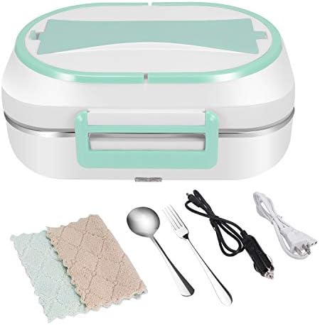 Electric Heating Lunch Box Car-use Food Heater 12V and 110V Dual Use Portable Lunch Warmer with Removable Stainless Steel Container for Car Office Home (Green)