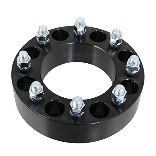 4pc 2" Thick 8x6.5 Black Wheel Spacers with 14x1.5 Studs (Fine Threads
