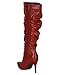 Breckelles BE53 Women Leatherette Slouchy Pointy toe Calf High Mid Stiletto Heel Riding Boot - Red