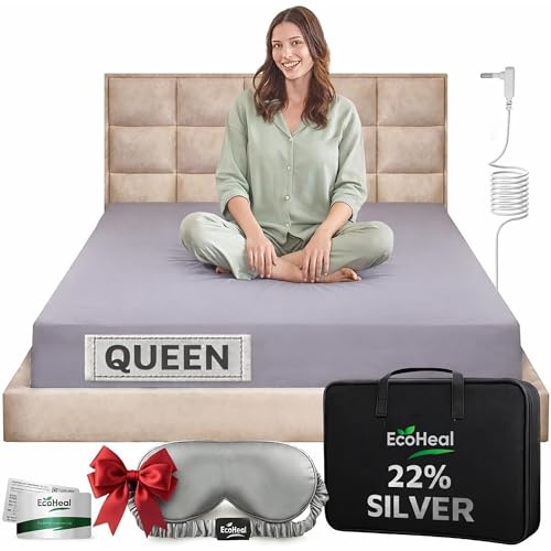 Grounding Sheets Queen 74% Organic Cotton 22% Silver 4% Silk Fitted Size Bed Sheet - Grounded Earth Deep Pocket - Well Bedding for Better Sleep, Gray