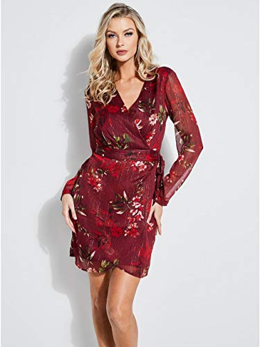 kristall berry red floral print bell sleeve mini dress