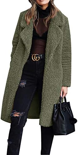 Gzbinz Women Fuzzy Fleece Coat Open Front Cardigan Lapel Long Coats Outwear Winter Warm Jacket S-3XL