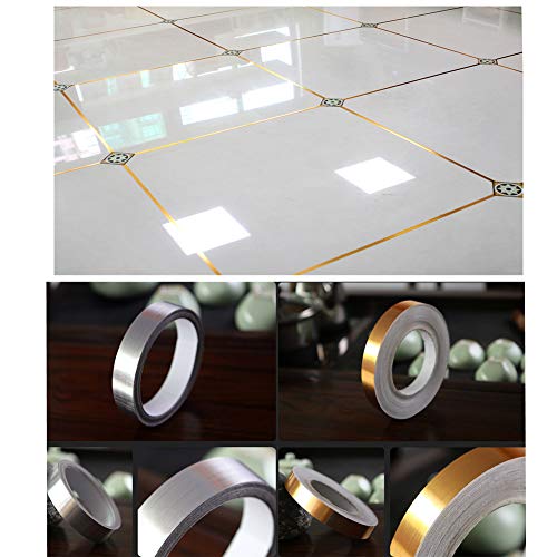 Eanpet 0.4 Inch x 166 Ft Tile Stickers Decorative Floor Wall Sticker Foil Line Peel and Stick Adhesive Waterproof Gap Cover for Kitchen Bathroom Living Room Bedroom (1pc Roll) Gold - Thumbnail 2