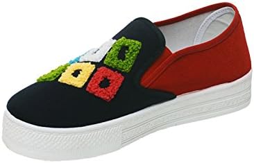 AUGA Rock Style Classic Graffiti Doodle Slip on Low Top Canvas Fashion Sneaker Casual Platform Flat Shoe for Women(Red,6 B(M))