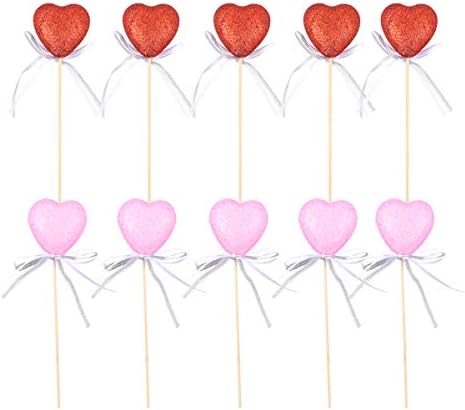10個のバレンタインデーのパーティーケーキトッパー光沢のあるハートカップケーキインサートクリエイティブケーキデコレーションフルーツピックパーティーの好意 ピンクと赤 各色5個 バレンタインの飾り Teamdriven Us