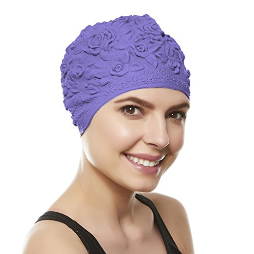 Beemo Swim Bathing Caps For Women Girls Retro Style Latex With