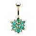 Phoenix b2c Sanwood Beautiful Flower Cubic Zirconia Belly Button Bar Barbell Navel Ring Body Piercing Jewelry (Golden + Green)