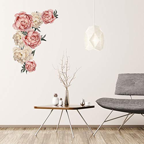 Outivity Flowers Wall Sticker Peony Rose, Waterproof PVC Wall Decals Flowers for Living Room Bedroom Kitchen Playroom Nursery Room Sofa Background Decorations - Thumbnail 6