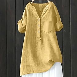 Linen Tops Women,Cotton Button Down Shirts for