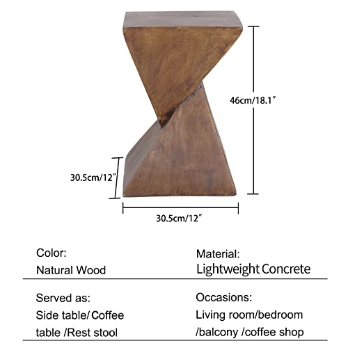 medla Lightweight Concrete Side Table: Modern End Table with Wood-Like Finish Small Coffee Table Stylish Bedside Table for Living Room Bedroom Balcony 30.5×30.5×46cm