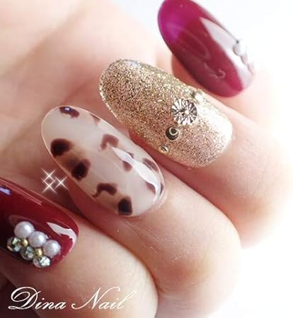 Amazon Co Jp Dinaネイル ジェルネイルレオパードボルドー秋冬 レギュラーオーバルm 番 ネイルチップ ドラッグストア