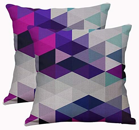 YeeJu Set of 2 Geometric Decorative Throw Pillow Covers Square Cotton Linen Cushion Covers Outdoor Sofa Home Pillow Covers 16x16 Inch