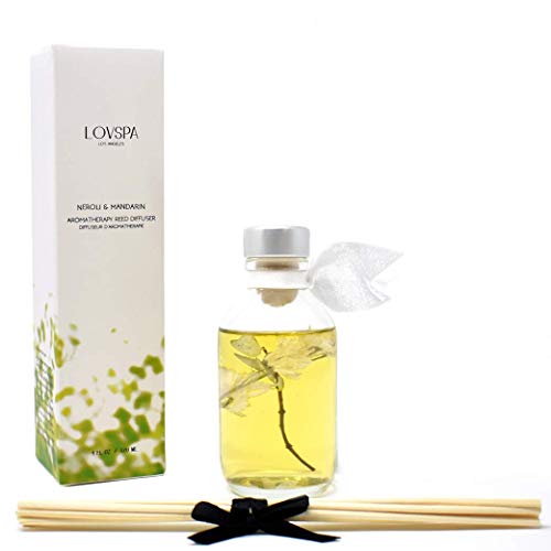 LOVSPA Neroli & Mandarin Reed Diffuser Set - Home Fragrance Made with Essential Oils & Natural Botanicals - Orange Blossom, Lemon, Iris & Petitgrain l Home Decor & Housewarming Gift Idea