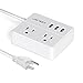 Mini USB Power Strip JSVER Travel Power Strip with 3 USB, 2 AC outlets Surge Protectors, Desktop USB Charging Station with Long Extension Cord (White)