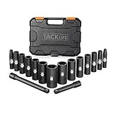 Tacklife 3/8-Inch Drive Deep Impact Socket Set, Metric,CR-V Steel, 6-Point, 7 mm - 22 mm 16pcs, 3
