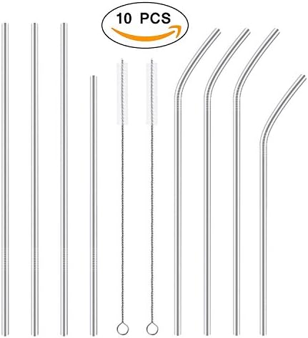 PROMENE Stainless Steel Straws, 8 BPA Free Drink Straws &amp; 2 Cleaning Brushes for Tumblers, Travel Mugs &amp; Cup,Reusable Straws for Cold Drinks, Iced Coffee, Smoothies &amp; Shakes