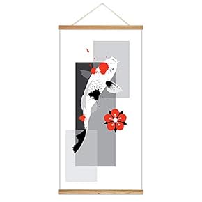 Hanging Poster with Wood Frames Abstract Pet Fish Theme Home Wall Canvas Prints Ready to Hang - 18"x36"