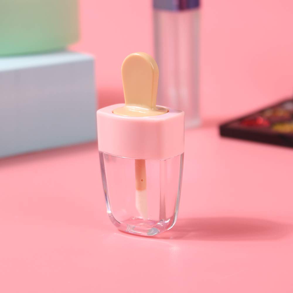 RONRONS 6 Pieces 8ml/0.27Oz Pink Ice-cream Shaped Lip Gloss Tube Containers with Rubber Plugs Empty Clear Mini Refillable Lip Liquid Oil Balm Bottles DIY Cosmetic Sample Bottle : Beauty