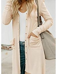 MEROKEETY - Cardigan de manga larga con botones y dobladillo alto y bajo para mujer, color sólido, con bolsillos