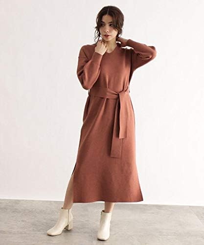 Amazon Co Jp オゾック Ozoc 洗える サッシュ付ロングニットワンピ 38 M レンガ 069 服 ファッション小物